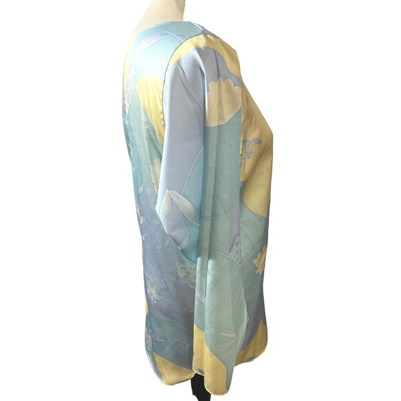 Miss Elaine Vintage Silky Floral Seventies Blouse Sz Small/Med Womens Yellow & B - Picture 9 of 11